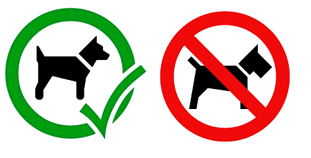 Ley de bienestar animal. cartel acceso animales compañía en hostelería